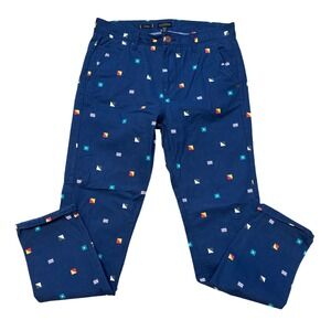 CPO Provisions Mens Navy Blue Nautical Signal Flag Skinny Chino Pants 33x32